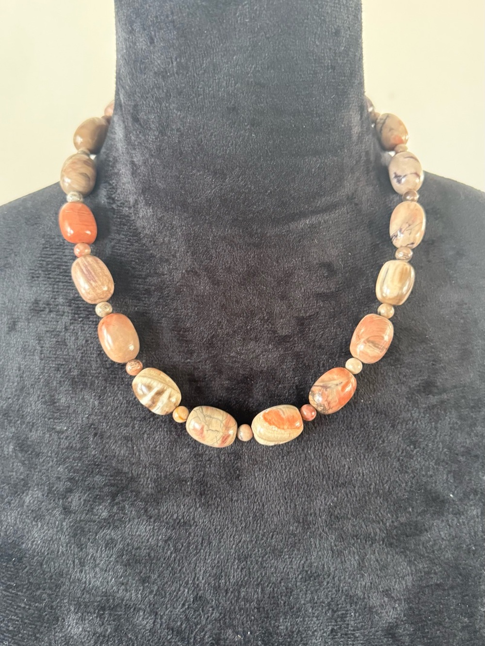 Jay king 925 silver Natural Brown & Orange Stone Bead Necklace